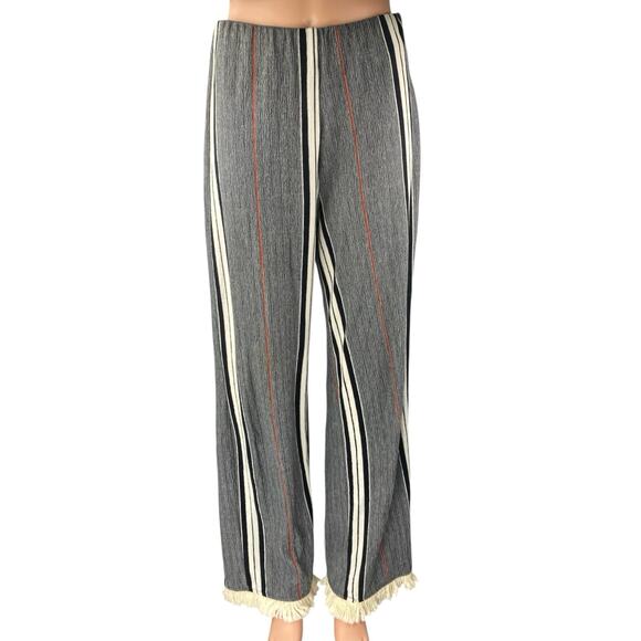 Zara Women's Gray Striped Fringe Elastic Waist Wide Leg Palazzo Trousers Pants M - Picture 1 of 5